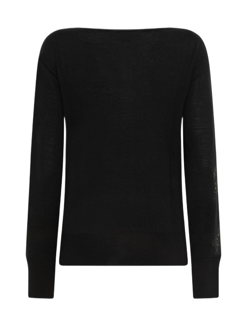 Blugirl Black Sweater With Floral Lace Appliqué Details