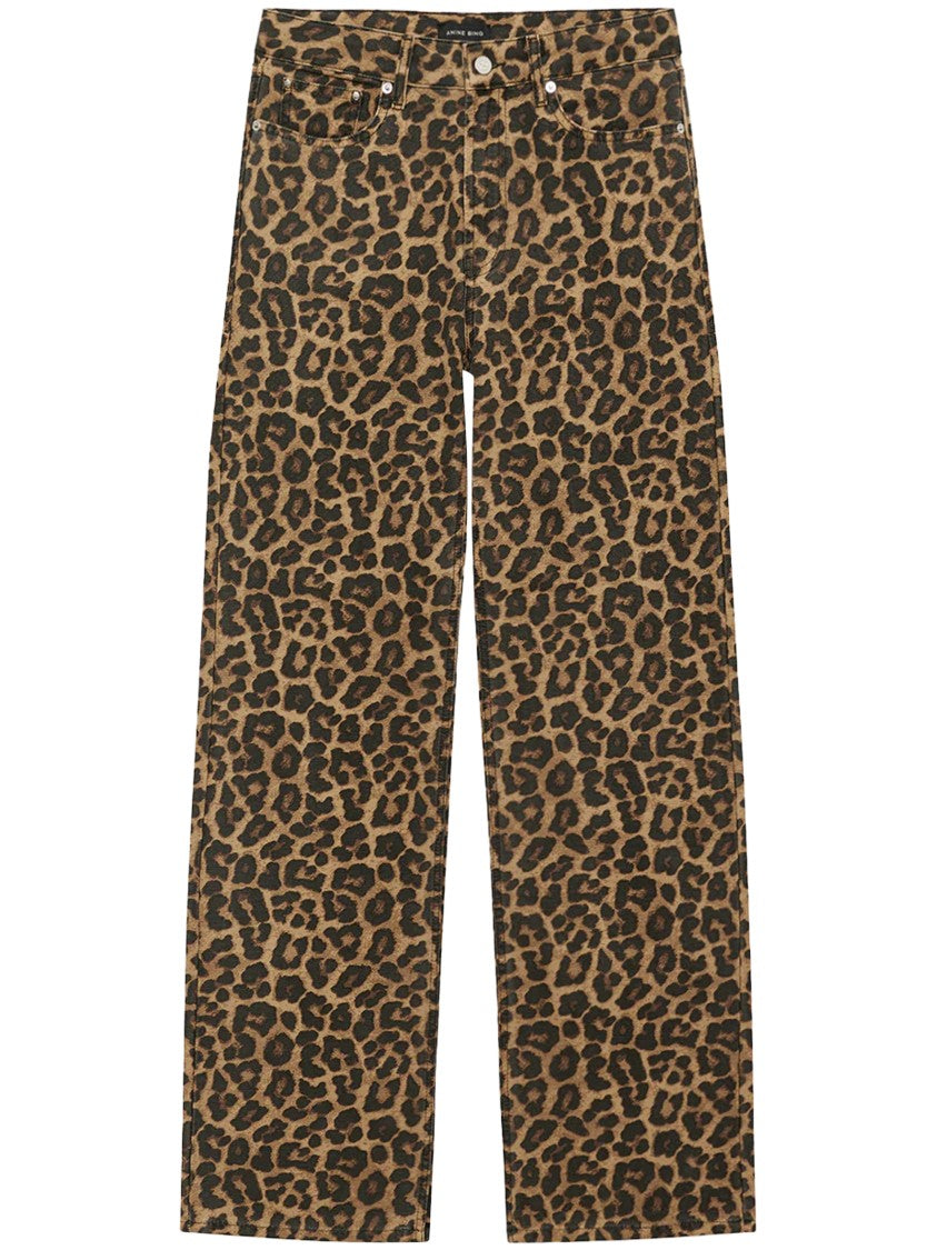 Anine Bing Leopard Print Straight-Leg Trousers With Five-Pocket Design