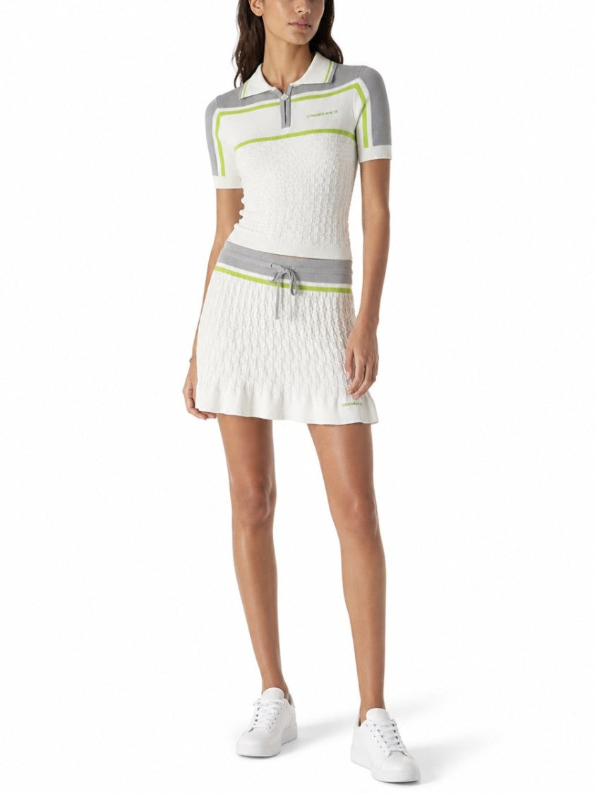 Casablanca Tennis Fitted Textured Zip Polo Shirt