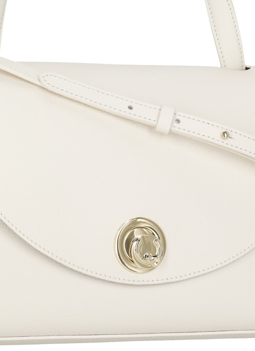 Coccinelle Ivory Pebbled Leather Shoulder Bag With Flap Closure