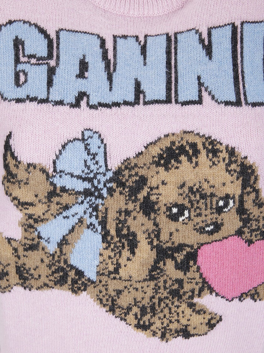 Ganni Textured Knit Vest With Playful Puppy Graphic