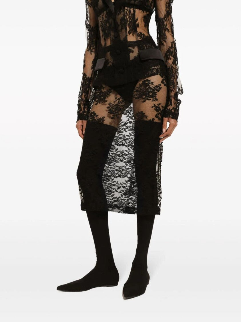 Dolce & Gabbana Lace-Overlay Midi Skirt With Floral Design