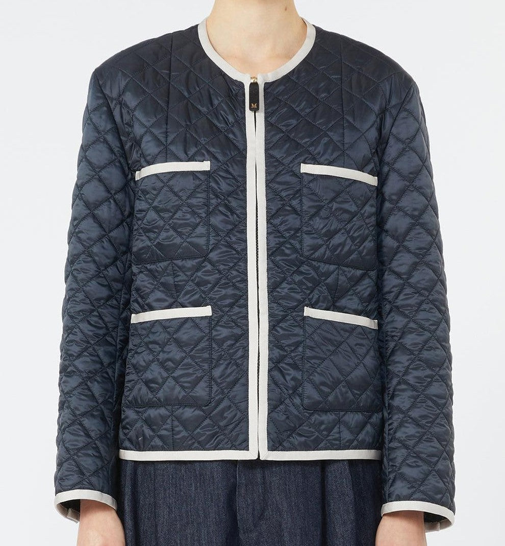 Max Mara Quilted Blue Jacket With Diamond Pattern