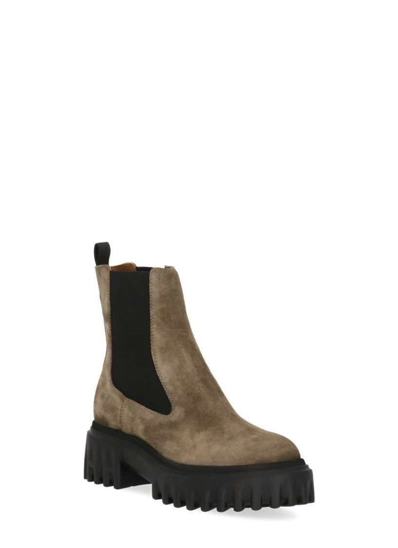 Hogan Brown Suede Slip-On Boots With Block Heel And Logo Detail