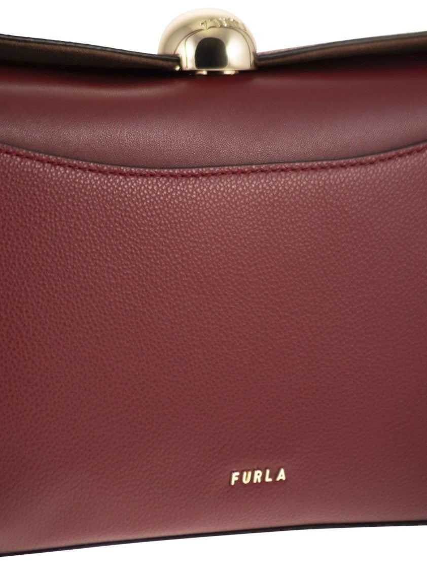 Furla Structured Burgundy Calfskin Leather Nicole Satchel