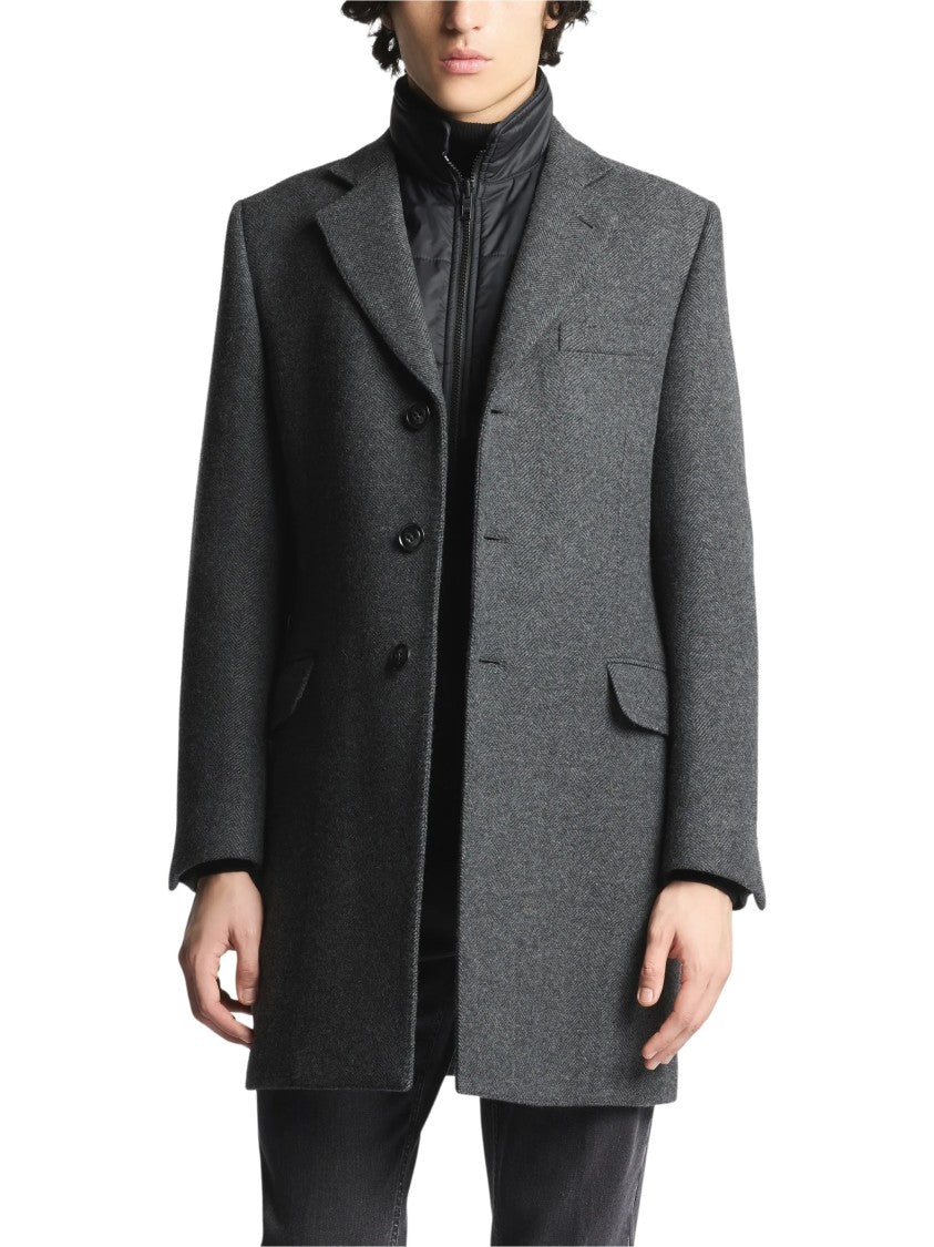 Fay Tailored Three-Button Coat With Herringbone Pattern And Padded Insert
