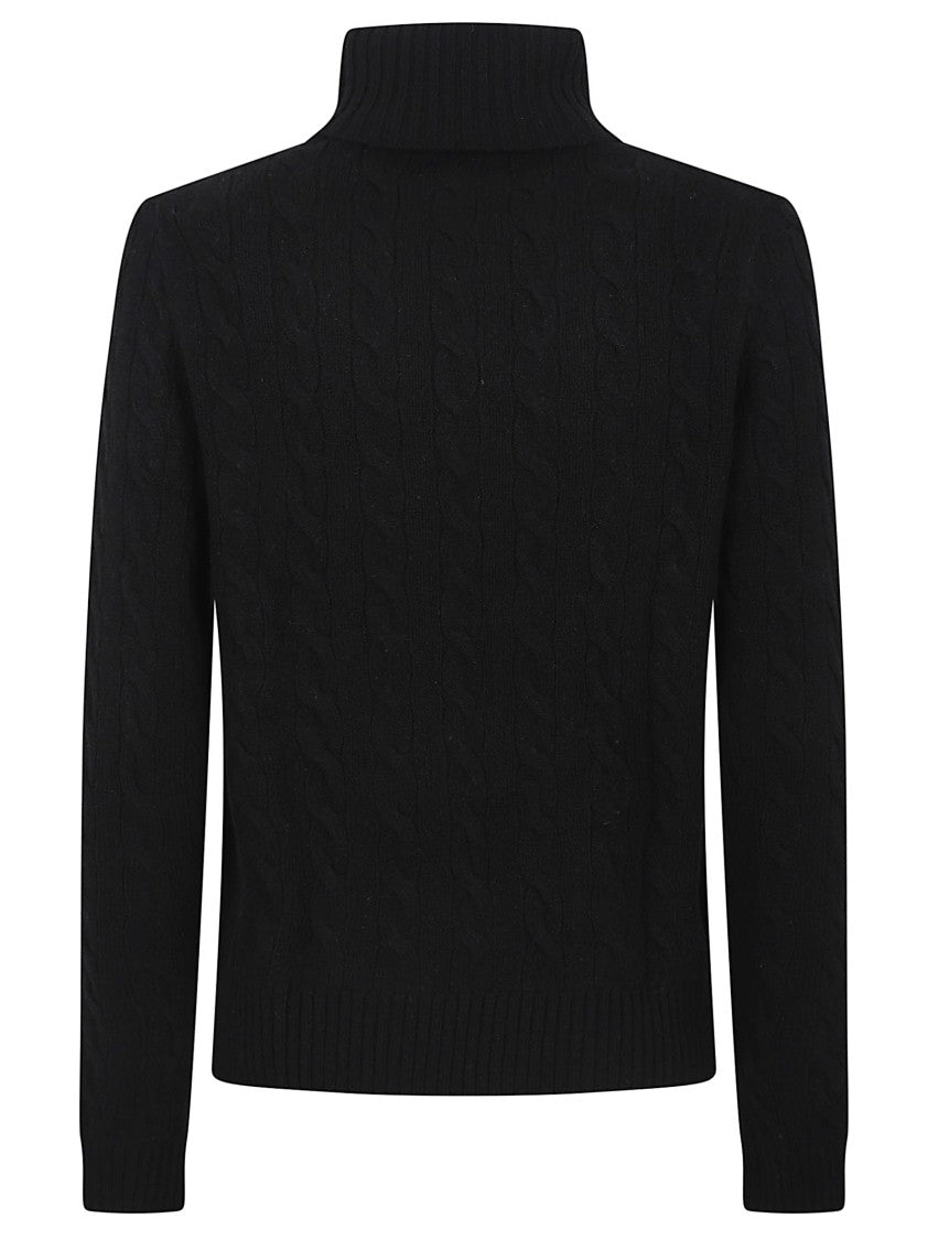 Polo Ralph Lauren Black Cashmere-Wool Blend High Collar Cable Knit Sweater