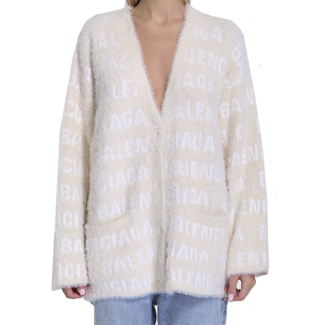 Balenciaga Wool Blend Jacquard Cardigan With V-Neckline