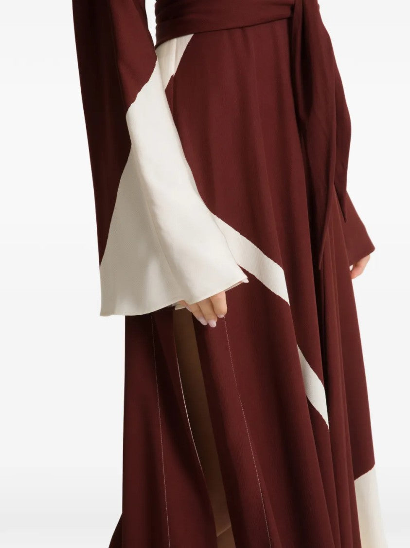 Alberta Ferretti Flowing Midi Dress With Deep V-Neckline And Color-Block Design