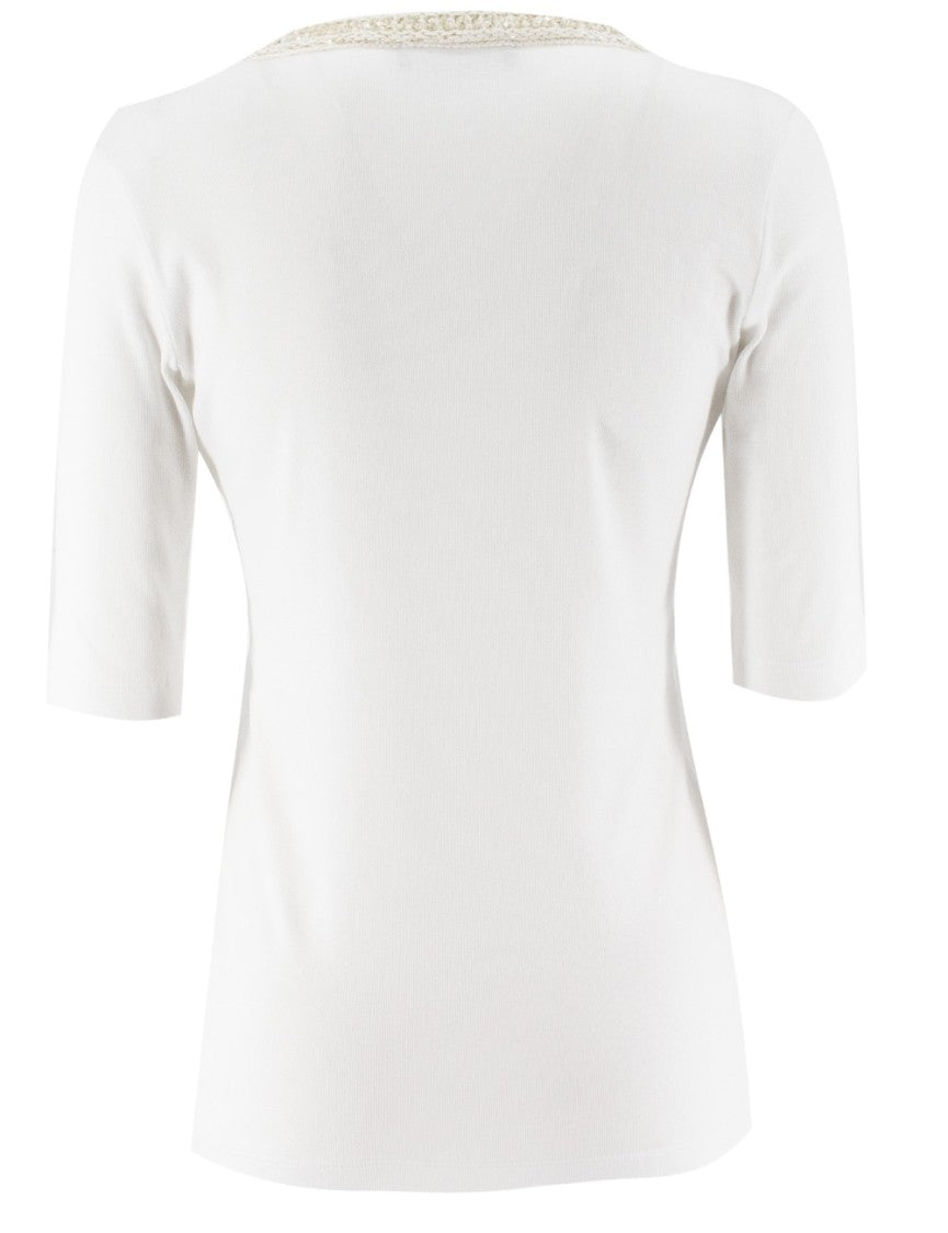 Fabiana Filippi Ribbed Optical White Cotton T-Shirt