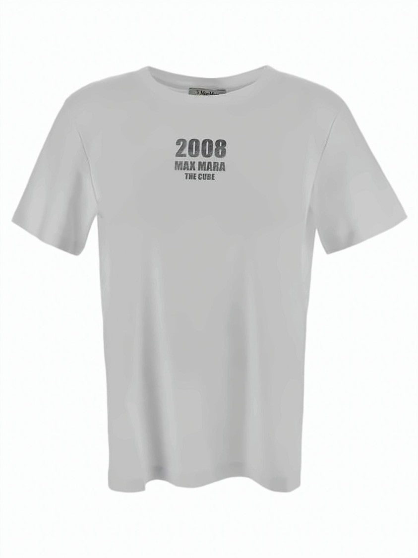 Max Mara Short-Sleeved White T-Shirt With Textured Print
