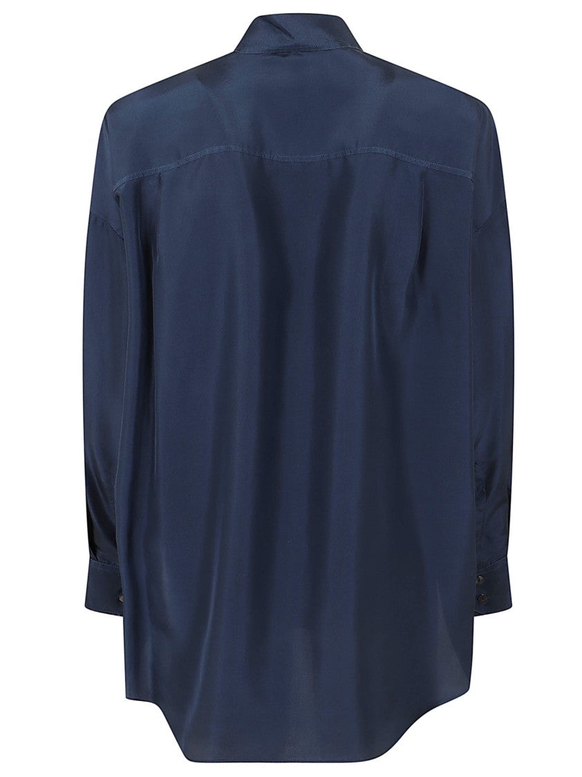 Antonelli Firenze Navy Blue Silk Limone Shirt With Classic Collar