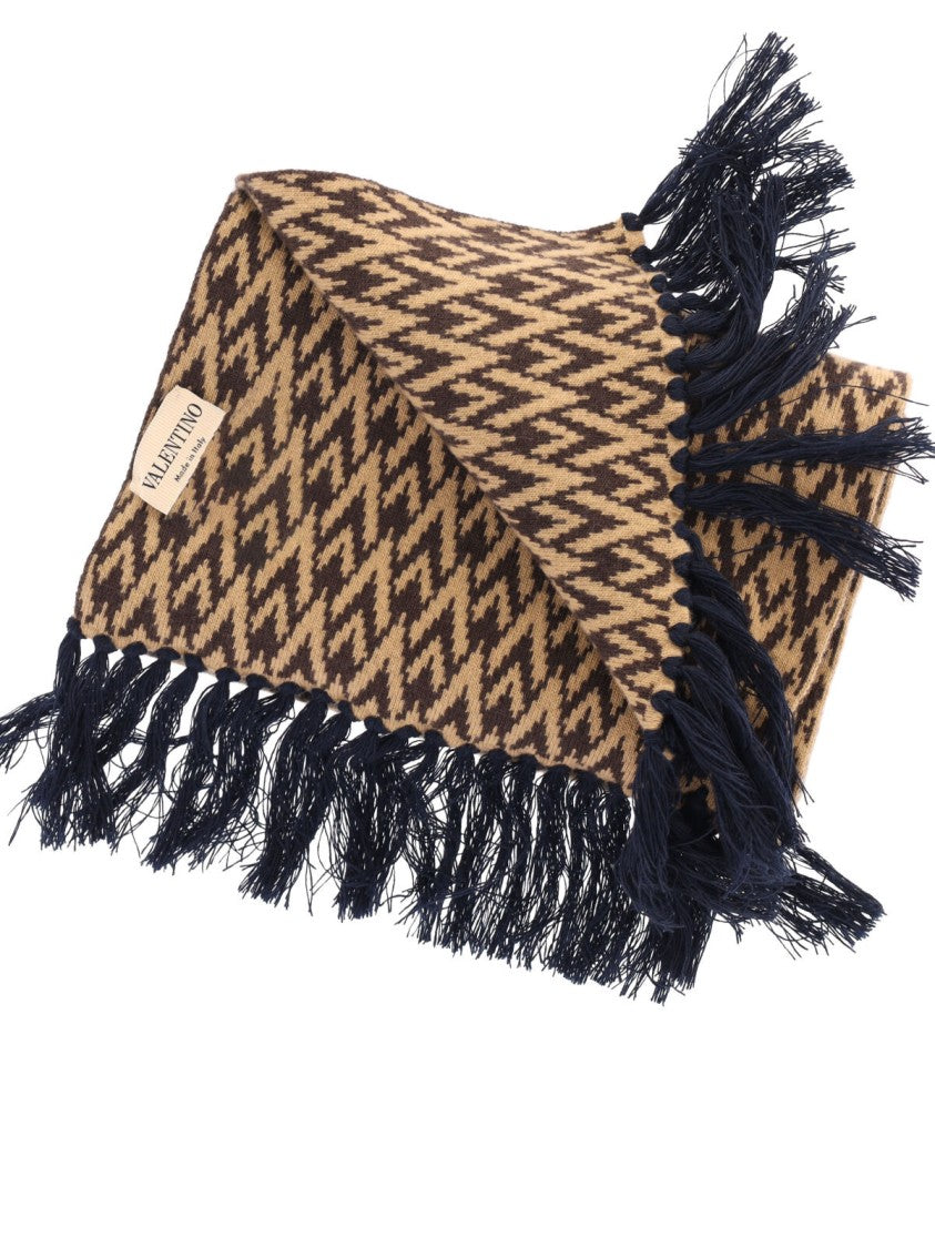 Valentino Garavani Brown Toute La V Virgin Wool Scarf