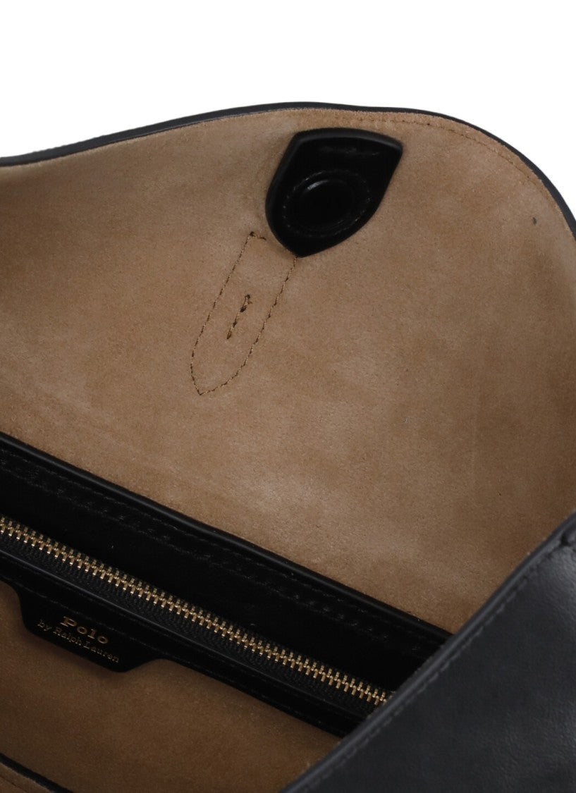 Polo Ralph Lauren Crescent-Shaped Black Leather Shoulder Bag With Adjustable Strap
