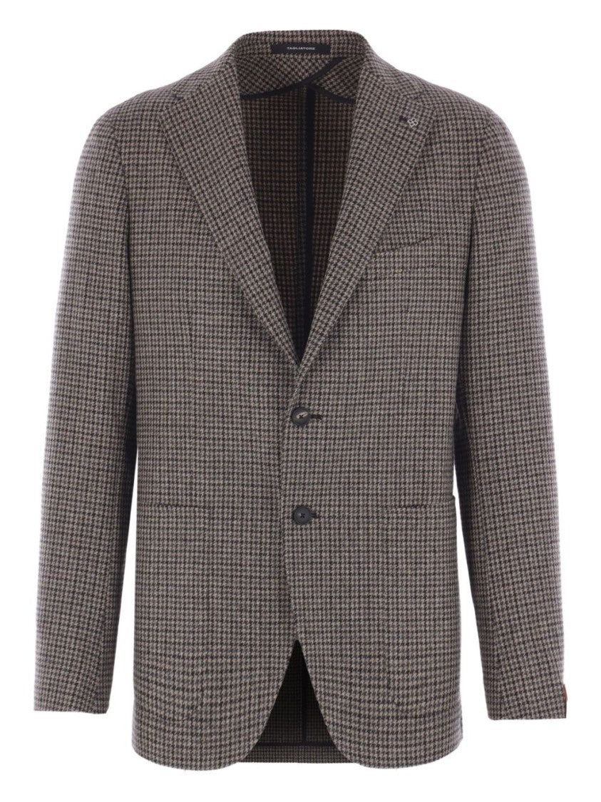 Tagliatore Classic Houndstooth Wool Blazer With Notched Lapels And Button Closure