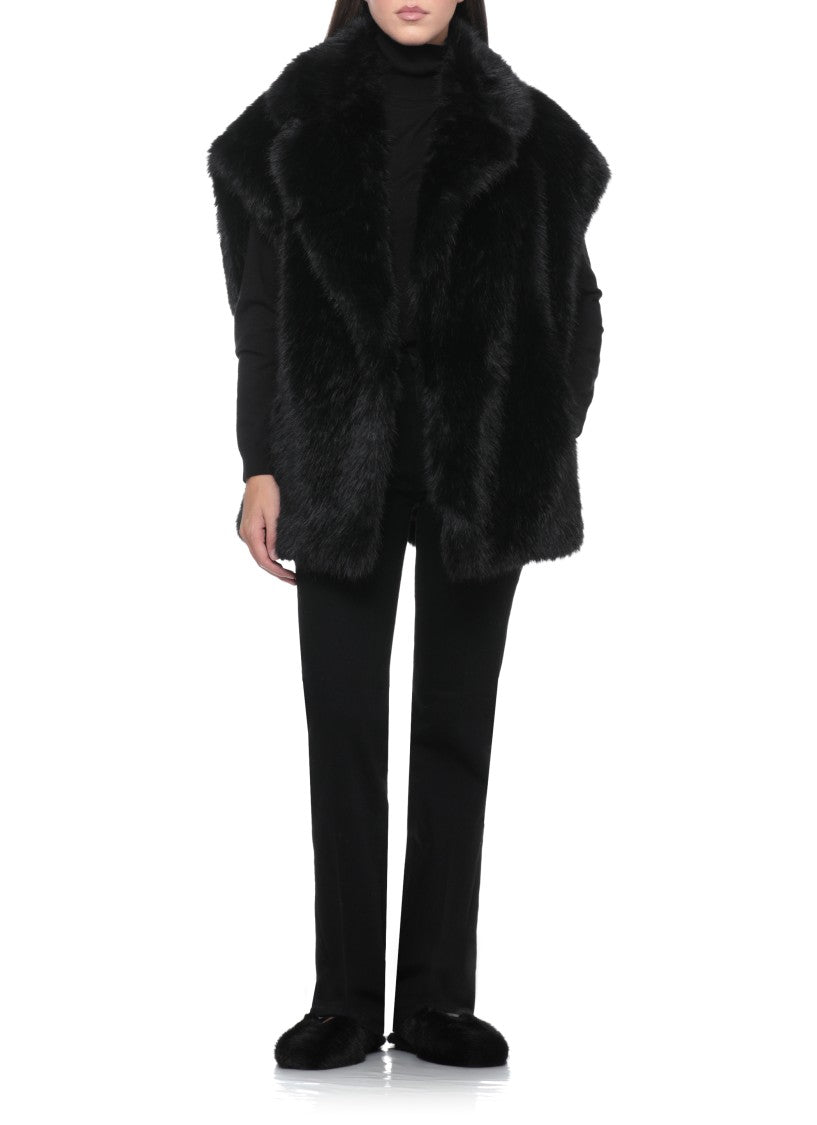 Stand Studio Plush Faux Fur Sleeveless Jacket With Classic Lapel Collar