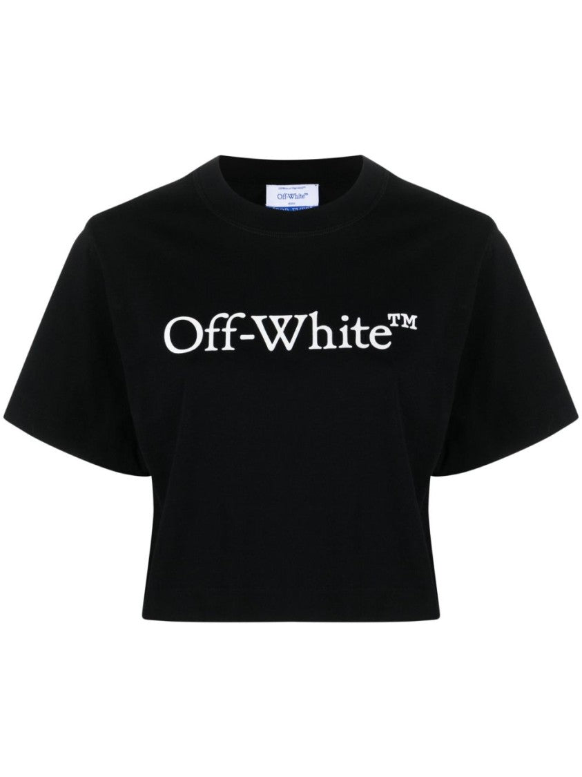 Off-White Cropped Black T-Shirt With Bold White Logo