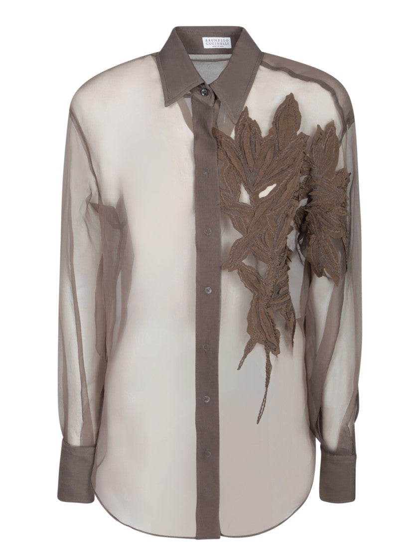 Brunello Cucinelli Transparent Organza Shirt With Floral Detailing