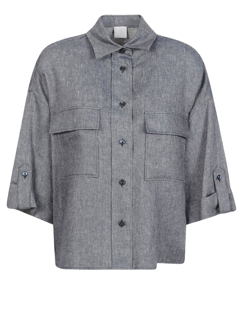 Eleventy Cropped Textured Shirt With Button-Down Front And Flap Pockets