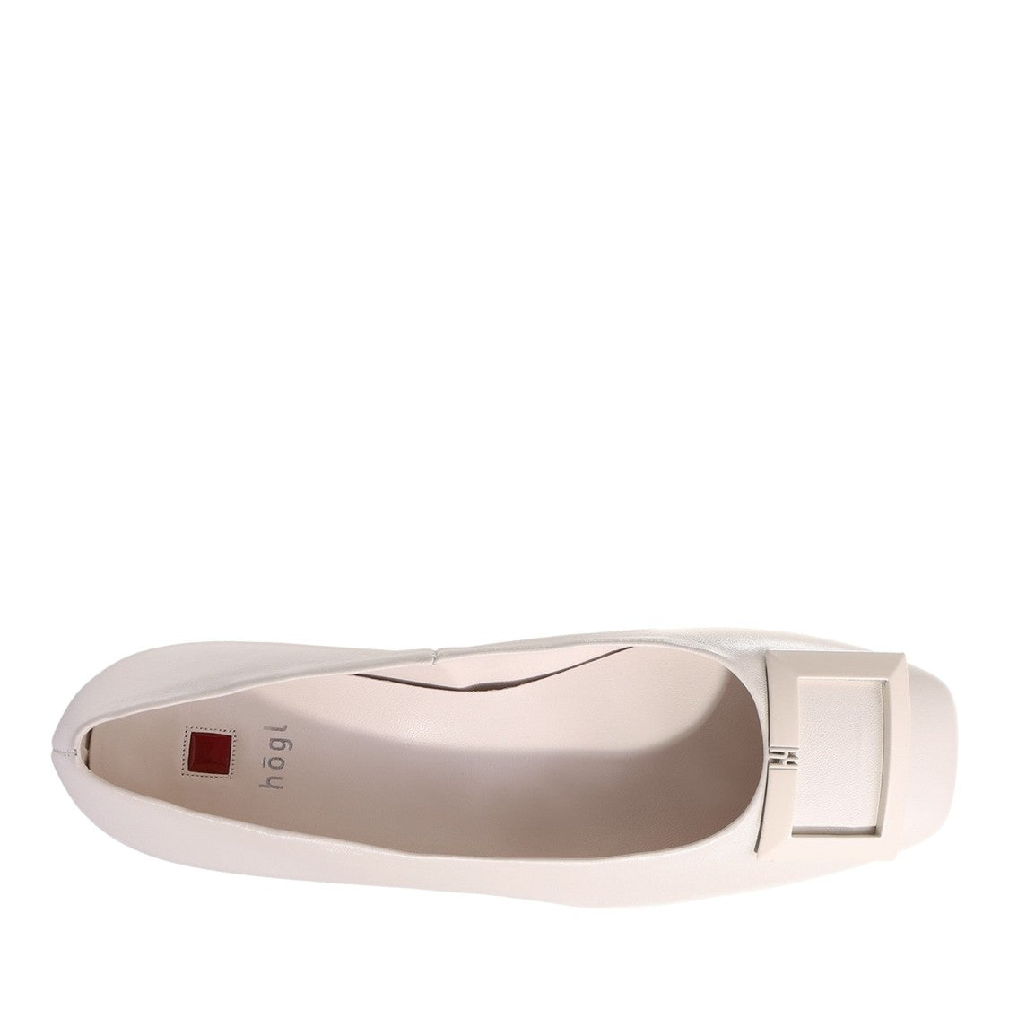 Högl Beige Coco Square Buckle Leather Ballet Flats