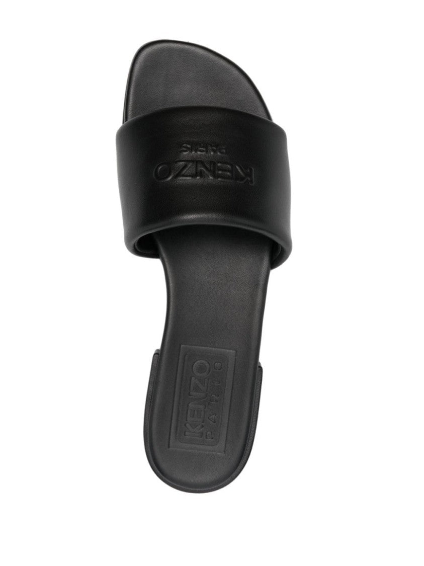 Kenzo Smooth Grain Black Calf Leather Sandals