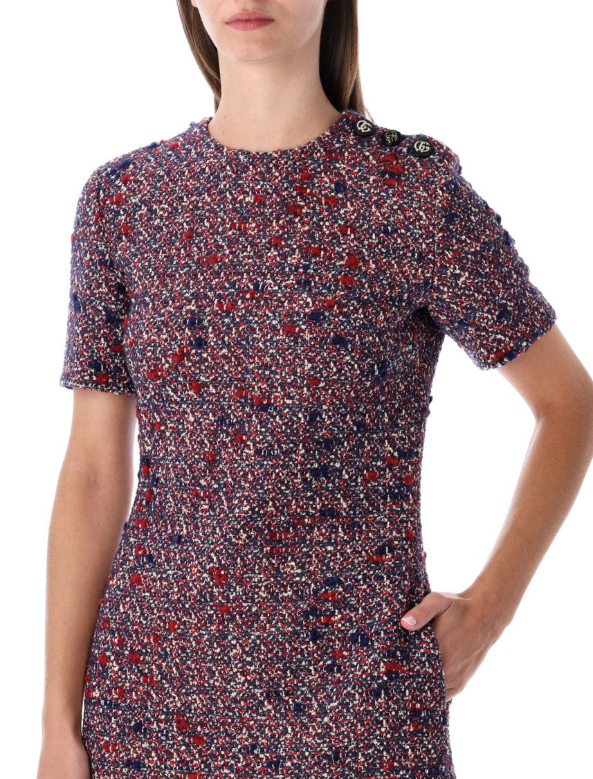 Gucci Mini Dress Tweed Textured Shoulder Dress