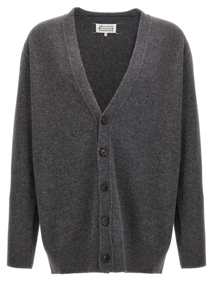 Maison Margiela Used-Effect Wool Cardigan With Deep V-Neck And Button Closure