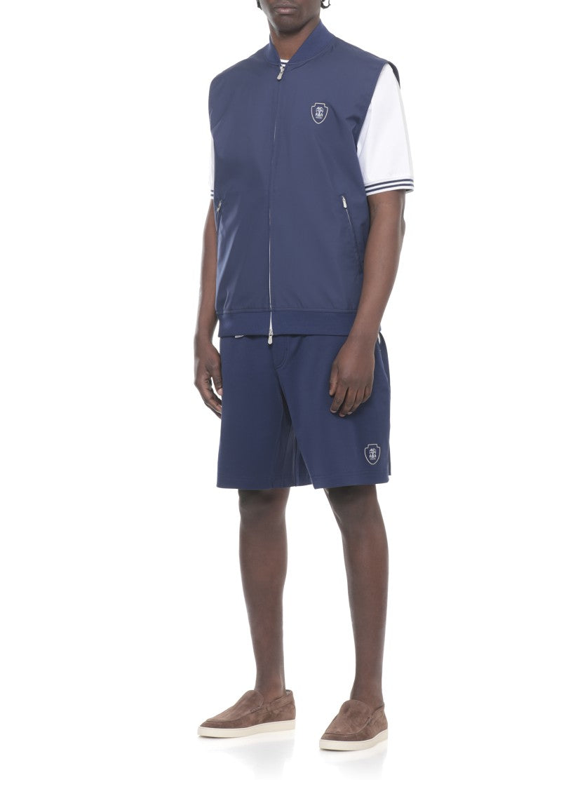 Brunello Cucinelli Blue Front Zip Logo Vest