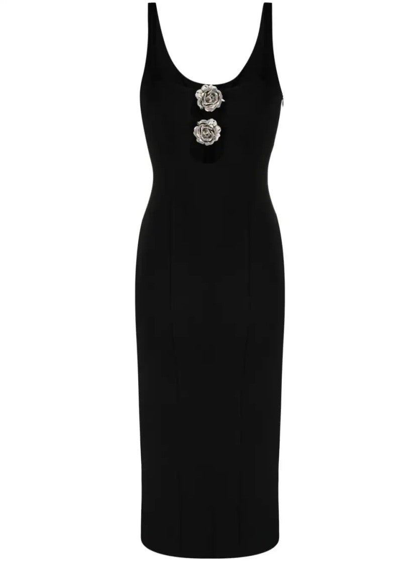 Blumarine Midi Dress With Decorative Rose Embellishments