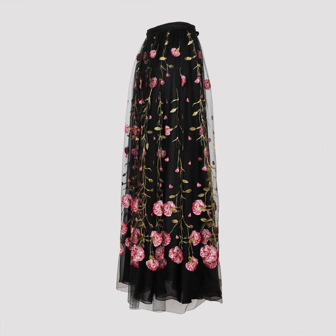 Giambattista Valli Black Rose Polyester Midi Skirt