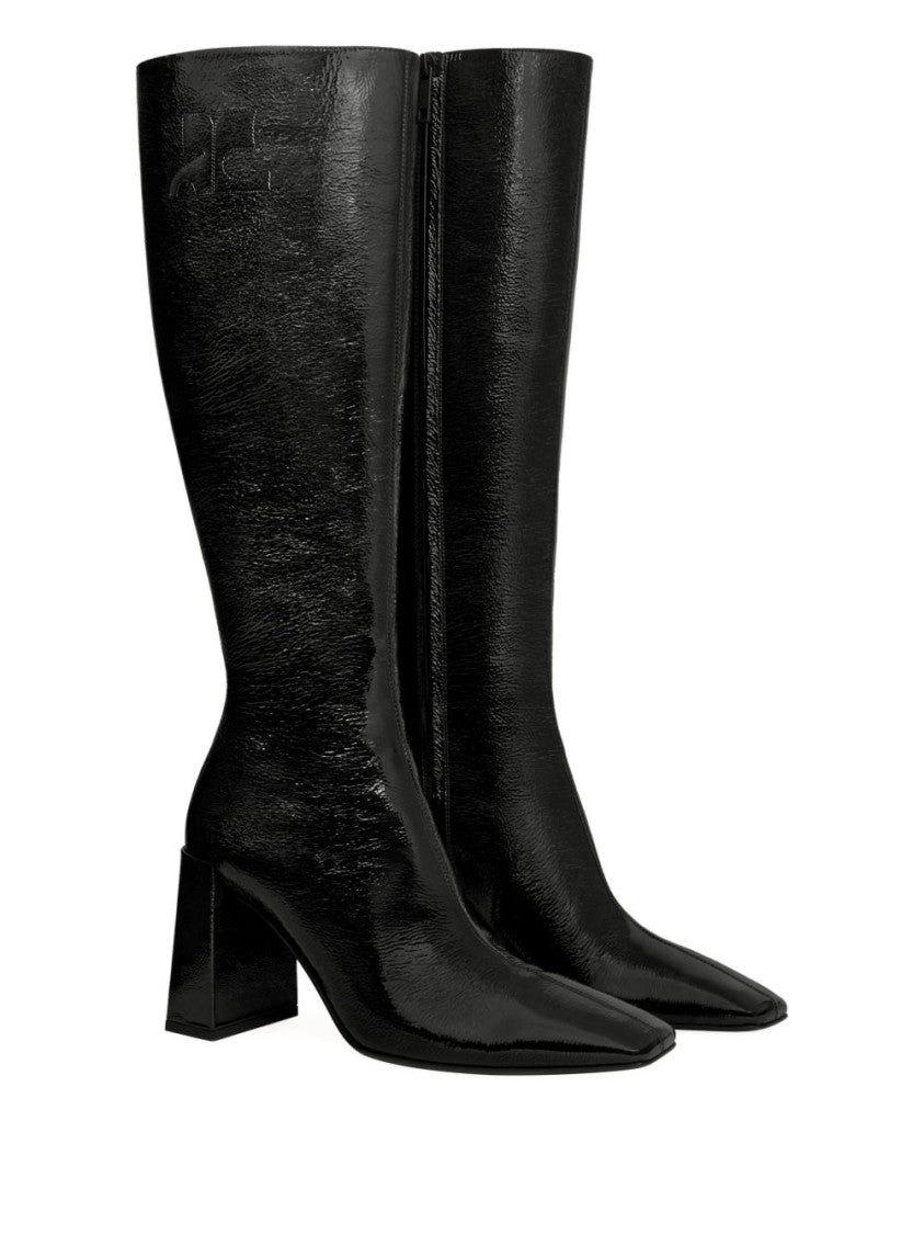 Courrèges Pointed Toe Black Boots With Glossy Finish