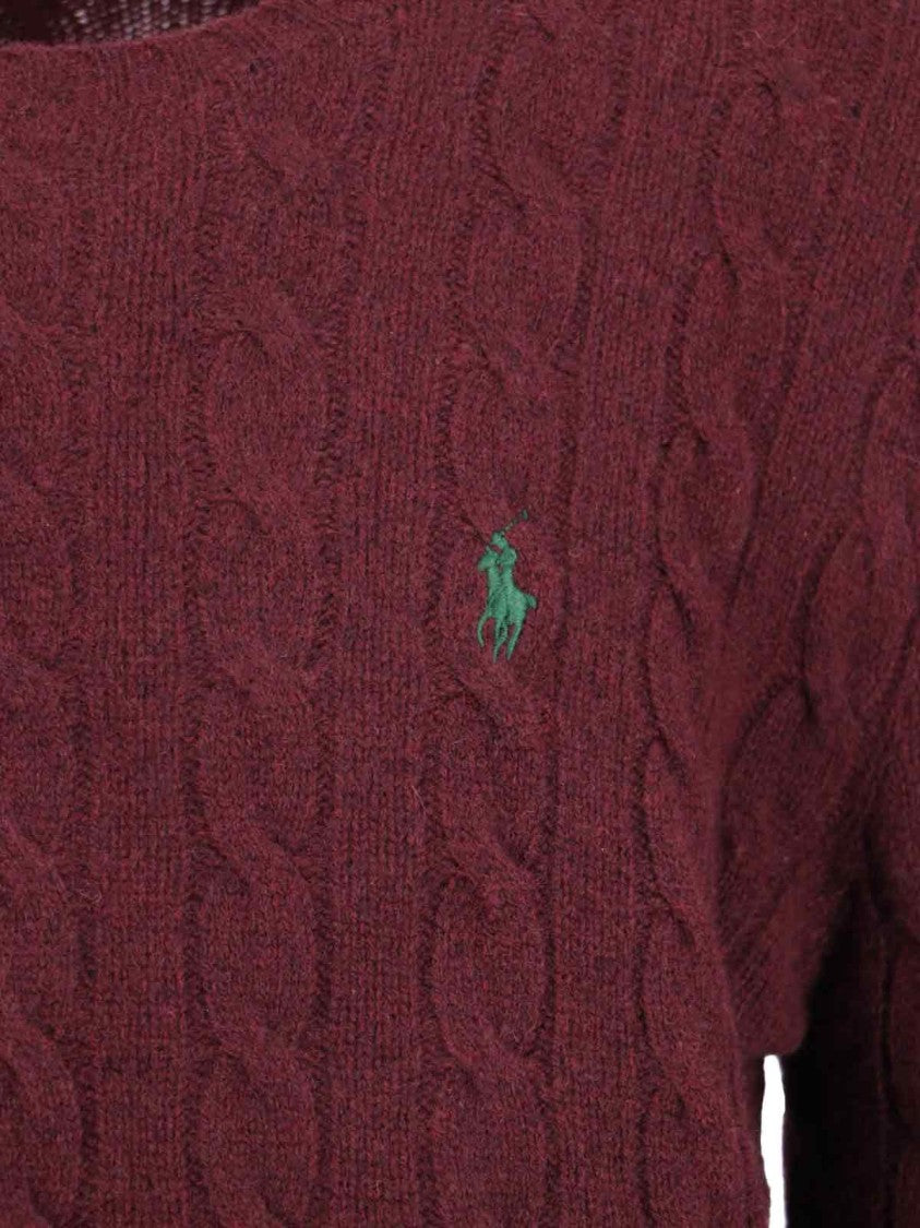 Polo Ralph Lauren Cable-Knit Bordeaux Sweater With Embroidered Logo