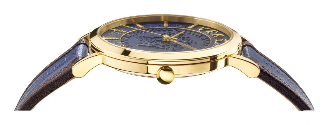 Versace 40Mm Quartz Analog Watch With Gold-Tone Case And Calf Leather Strap