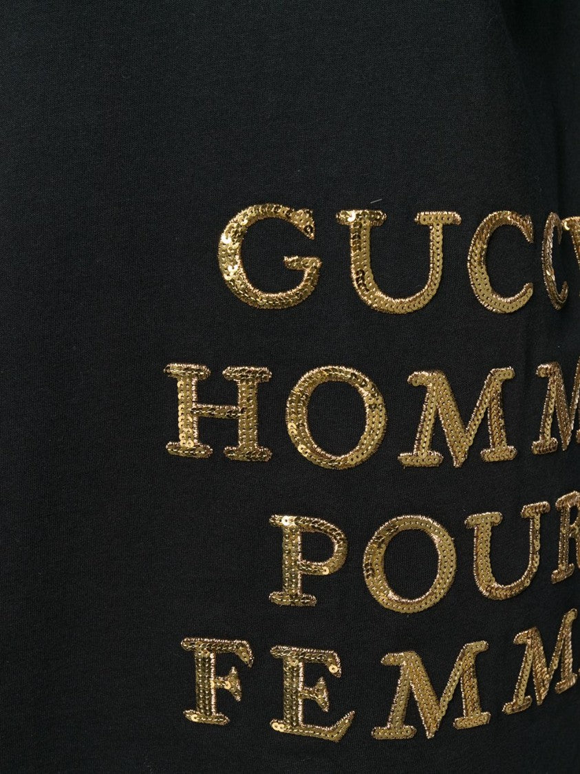 Gucci Black Oversized T-Shirt With Embroidered Gold Detail