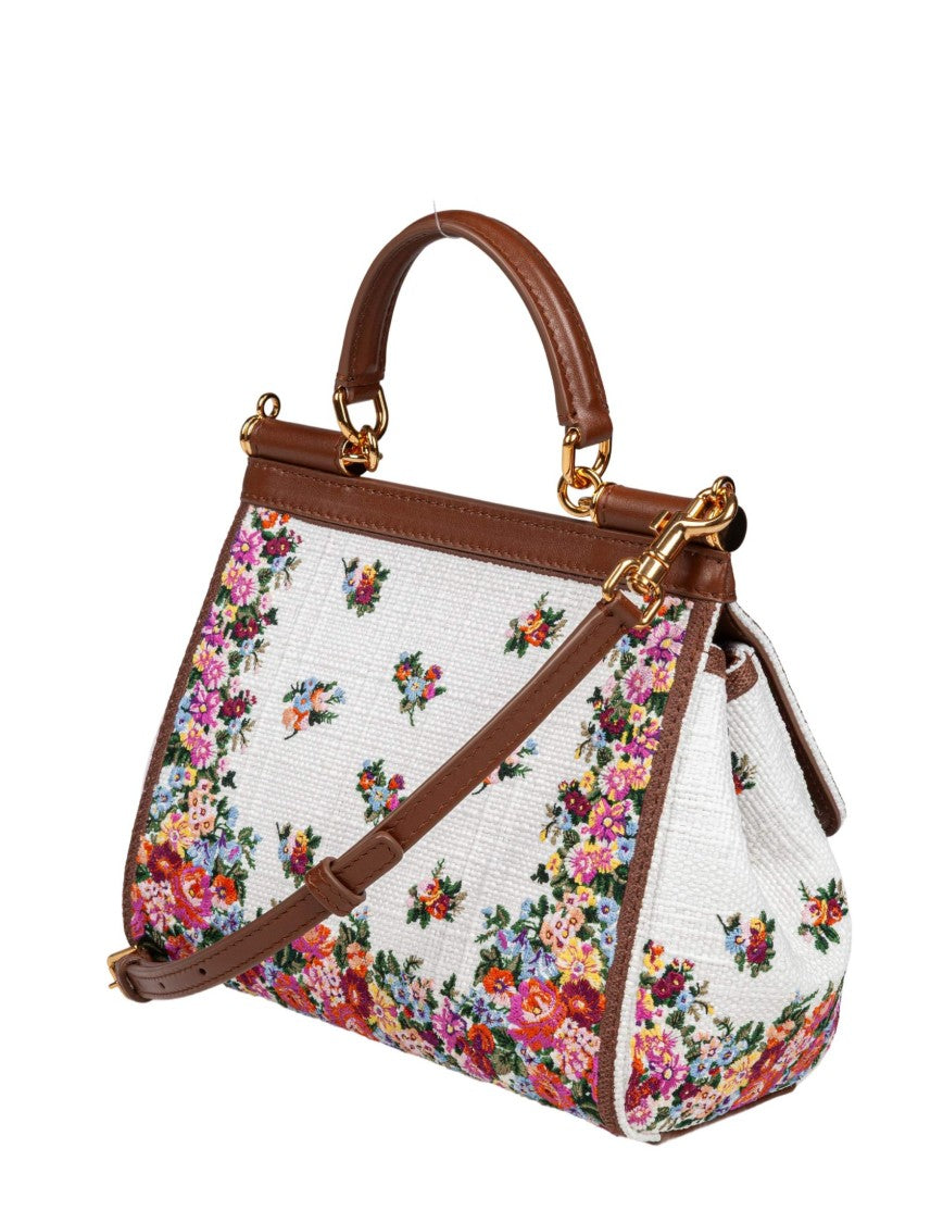 Dolce & Gabbana Small Sicily Leather & Embroidered Bag