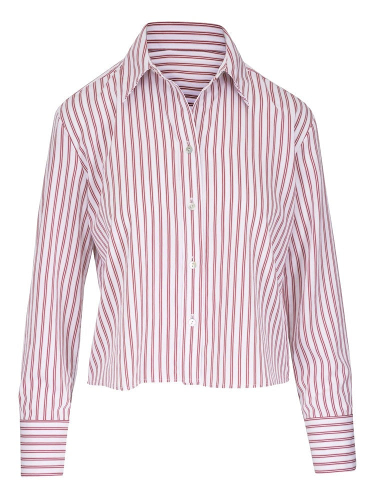 Vince Striped Cropped Long-Sleeve Viscose-Blend Shirt