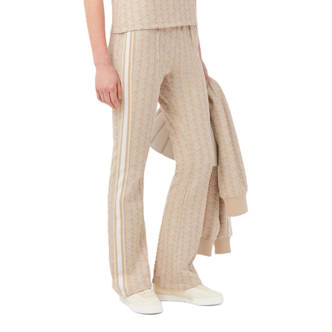Lacoste Beige Knit Wide-Leg Pants With Geometric Pattern