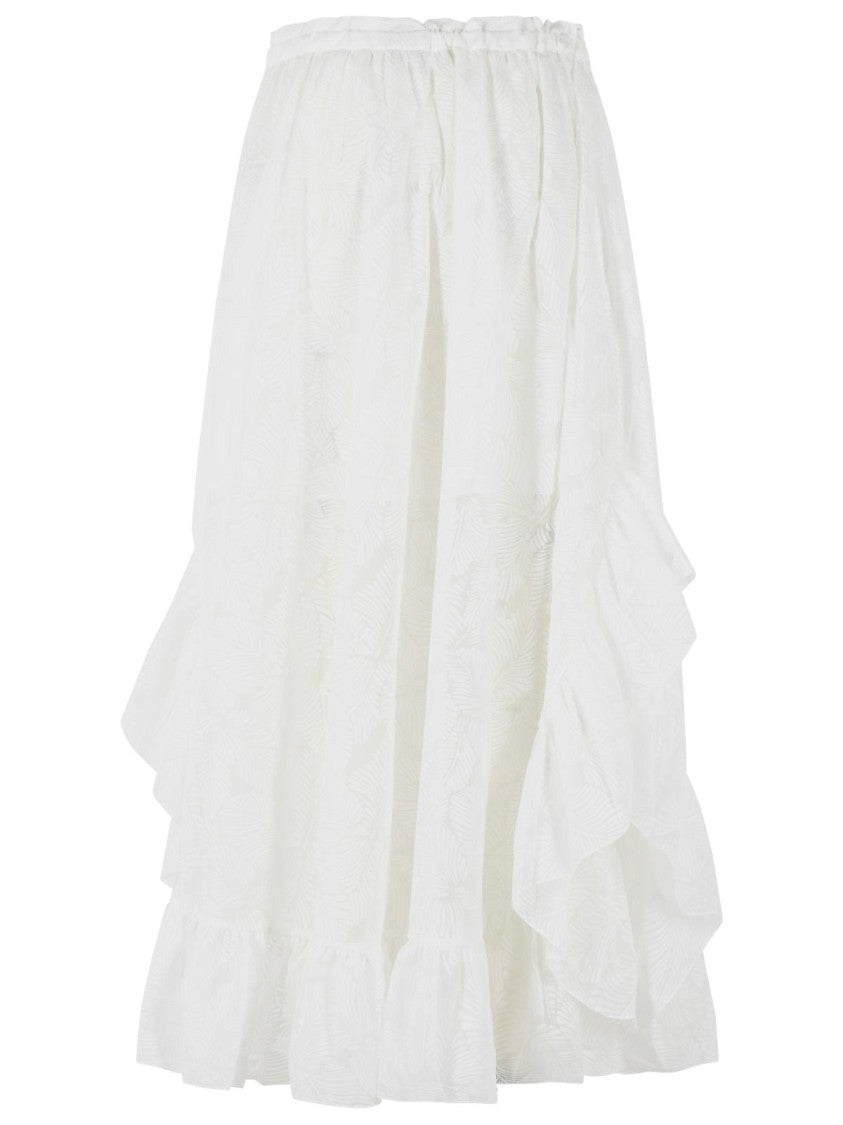 Zimmermann 'Daylight' Long Skirt In White Cotton Blend
