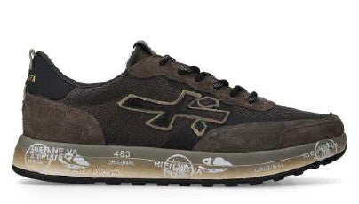 Premiata Earthy-Toned Suede And Mesh Sneakers With Distinctive Logo