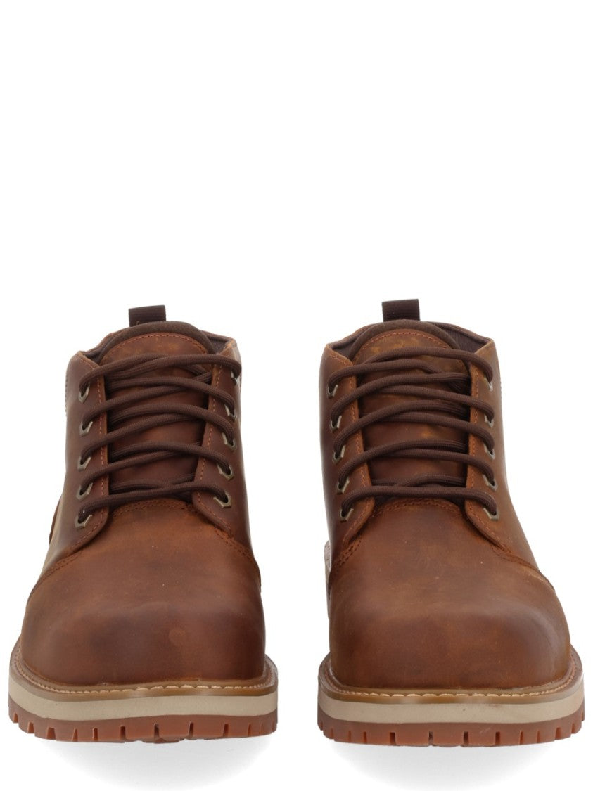 Timberland Sturdy Brown Leather Boots With Lace-Up Front And Rugged Sole