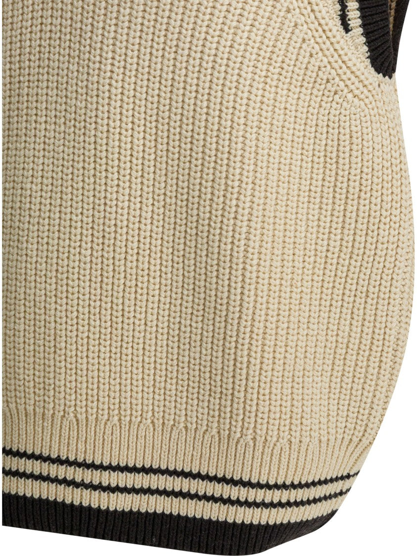 Ami Paris Sleeveless Chunky Ribbed Knitwear With V-Neckline
