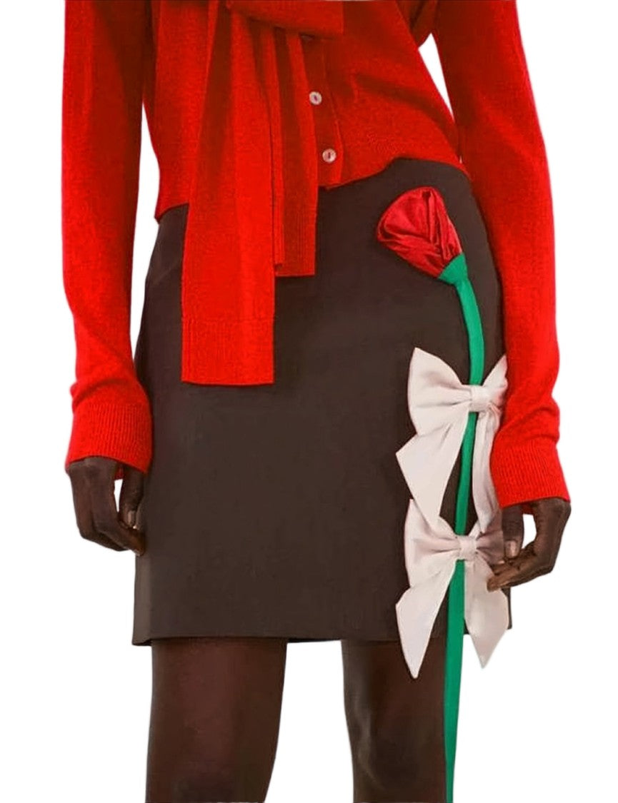 Sandy Liang Brown Mini Skirt With Floral Accents