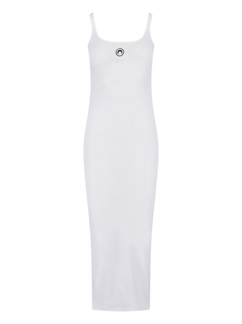 Marine Serre White Ribbed Cotton Midi Logo Dress
