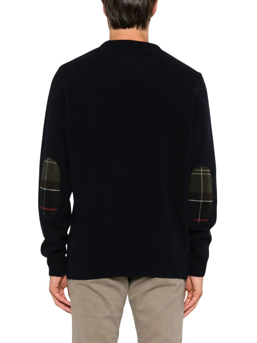 Barbour Relaxed-Fit Black Wool Sweater With Plaid Elbow Patches