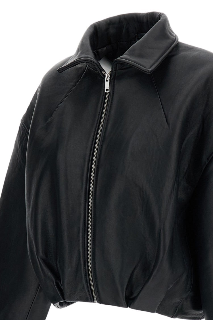 Rotate Black Boxy Cropped Zip Leather Jacket