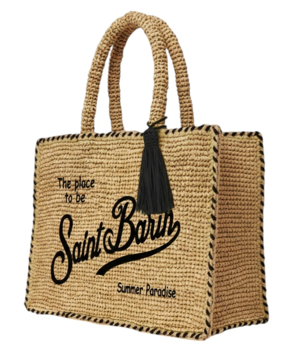 Mc2 Saint Barth Woven Tote Bag With Embroidered Text