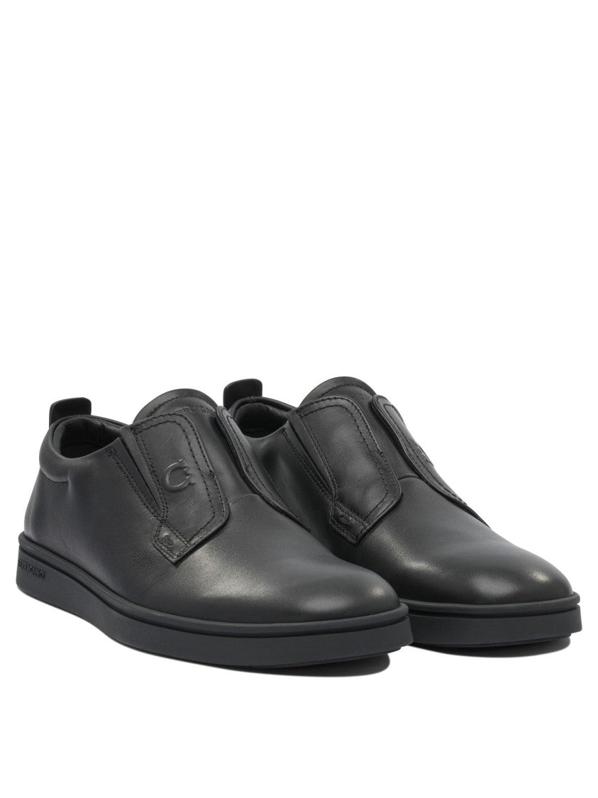 Ferragamo Black Leather Loafers With Smooth Upper