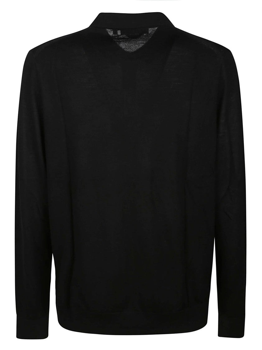 Michael Kors Long Sleeve Polo Shirt In Extra Fine Merino Wool