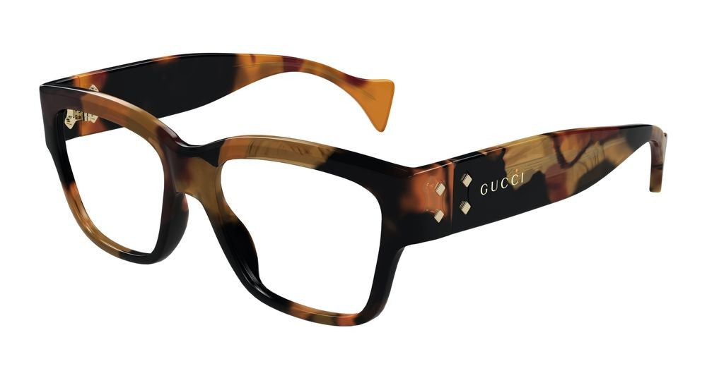 Gucci Havana Tortoiseshell Pattern Oversized Square Eyeglasses