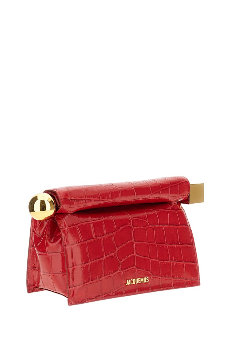 Jacquemus Red La Pochette Rond Carre Crocodile-Embossed Leather Clutch